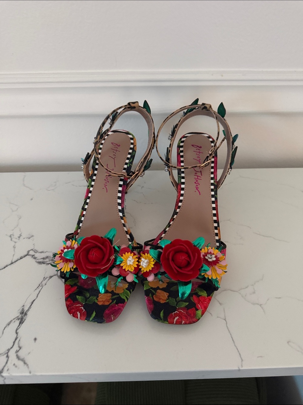 Betsey Johnson Floral Red Rose Embellished Heels